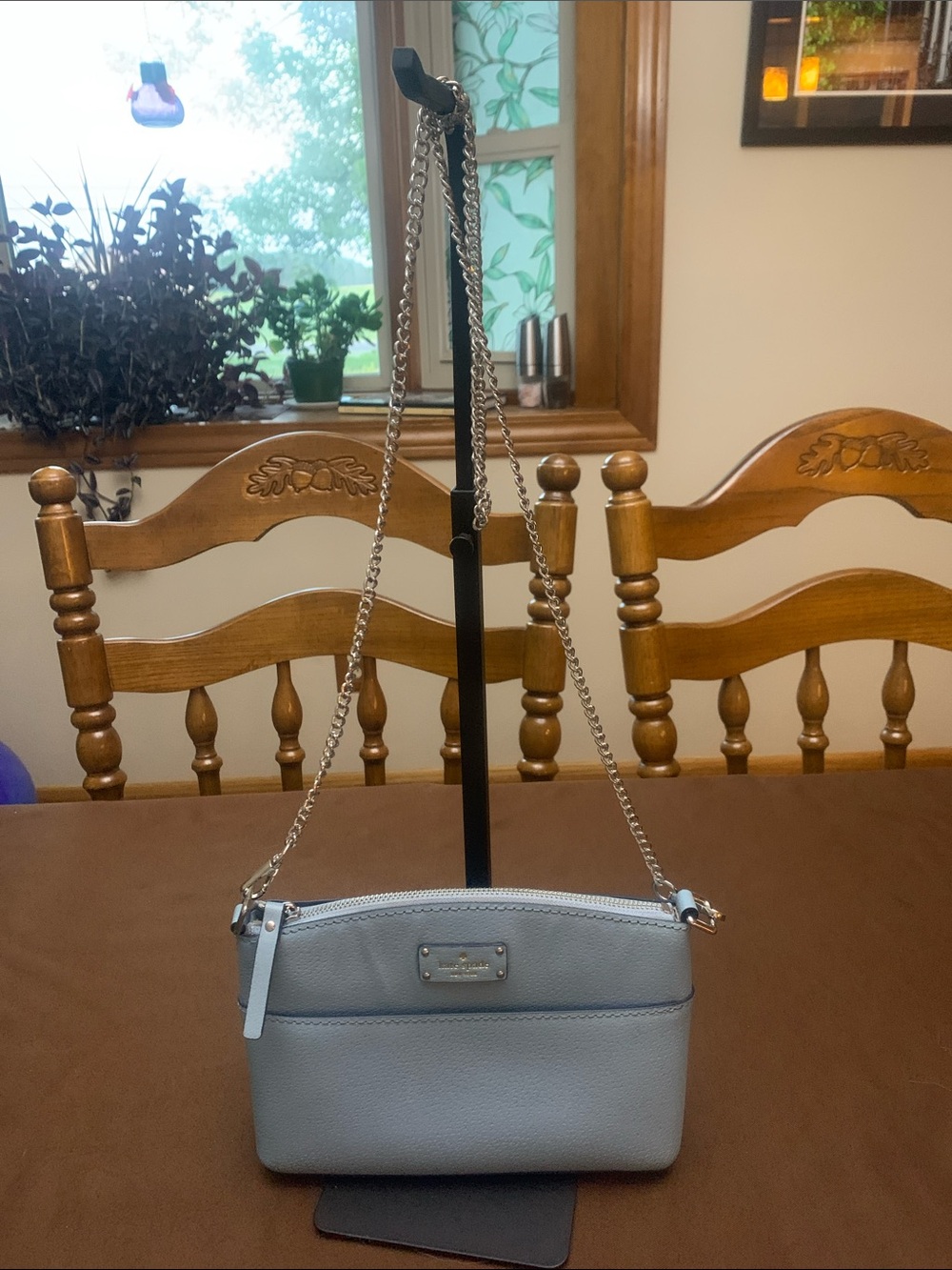 kate spade Light Blue Pebbled Leather Chain Crossbody